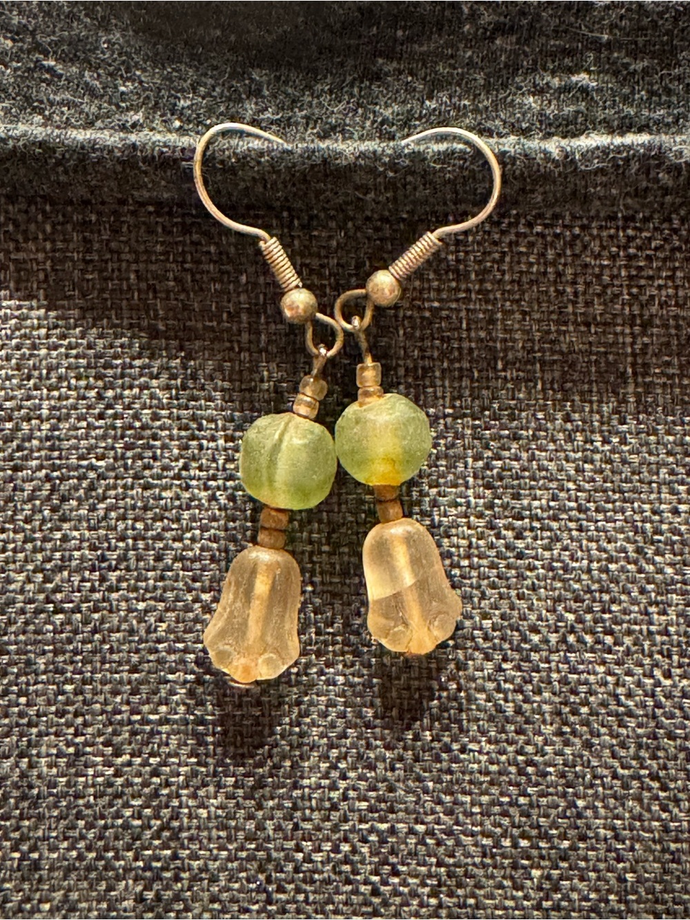 Vintage Green & Amber Bead Drop Earrings